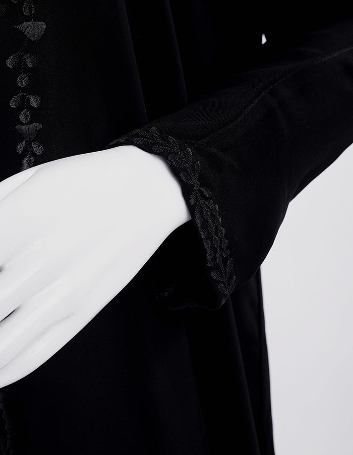 Liara:Classic Black Abaya with Intricate Front Embroidery