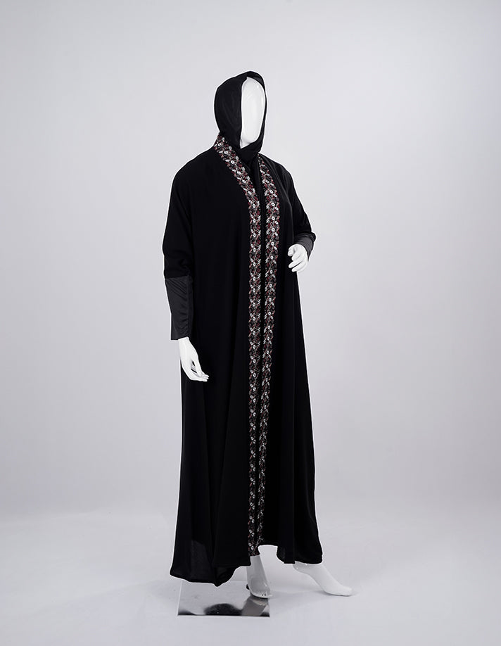 Liara:Emira Elegance Abaya Black With Flower Embroderi
