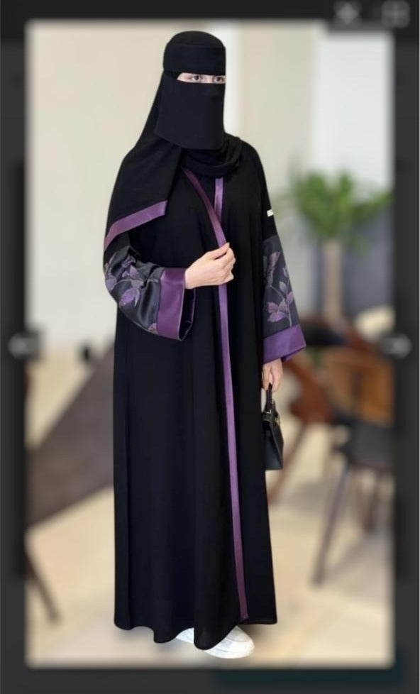 Liara “Elysia” Abaya – Black with Violet Floral Accents