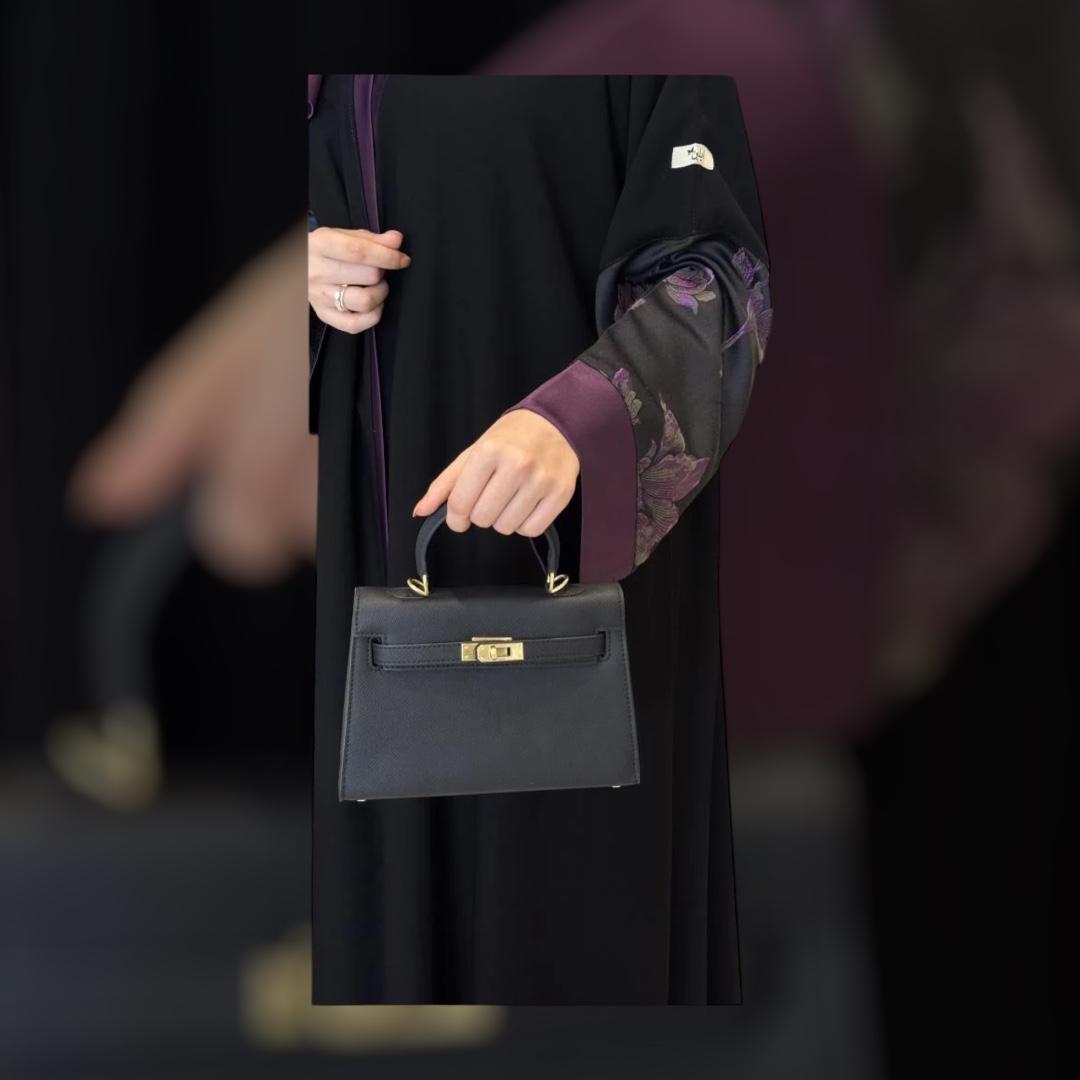 Liara “Elysia” Abaya – Black with Violet Floral Accents
