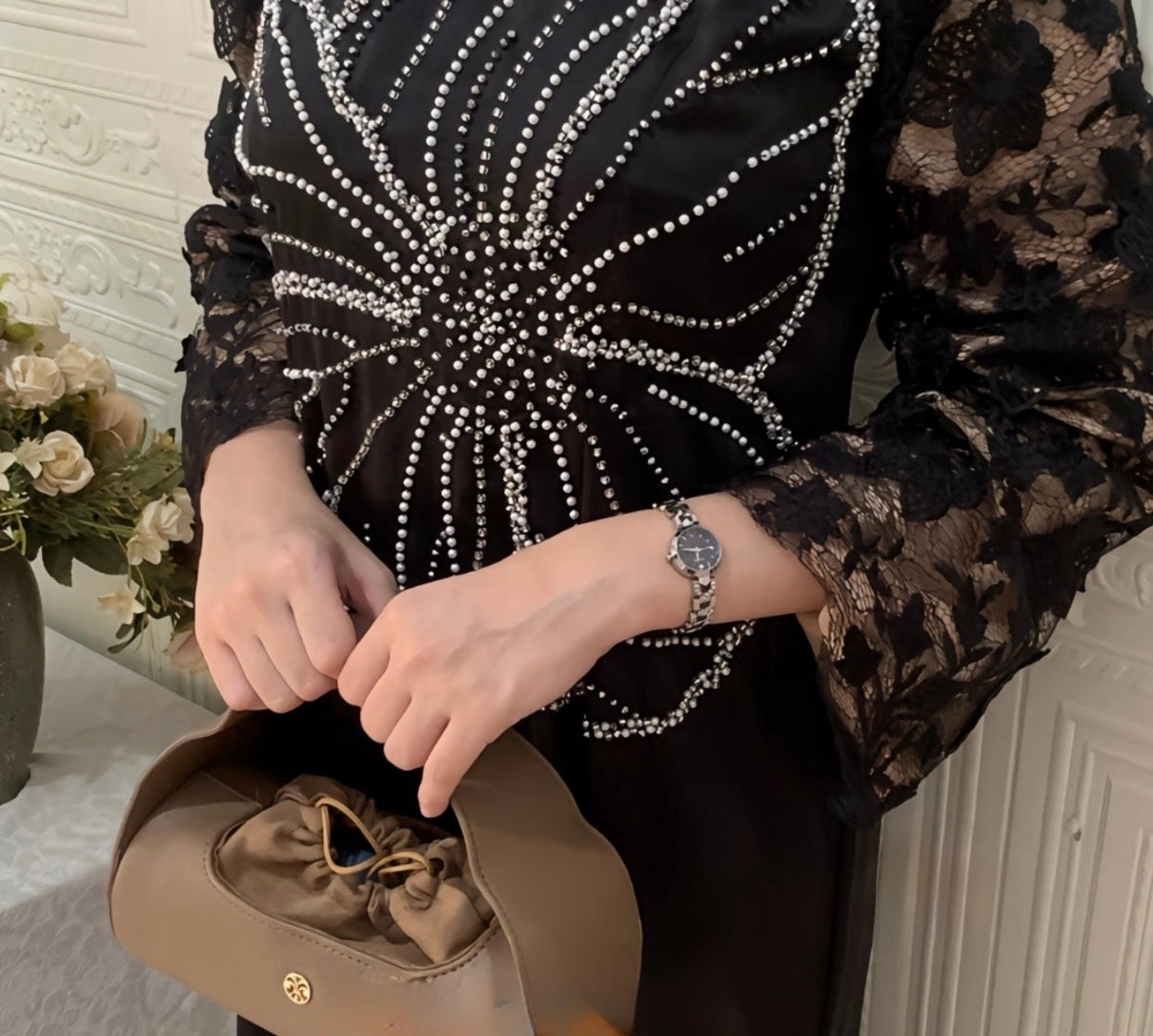 Jazeer Midnight Pearl Bloom Abaya | Liara Collection