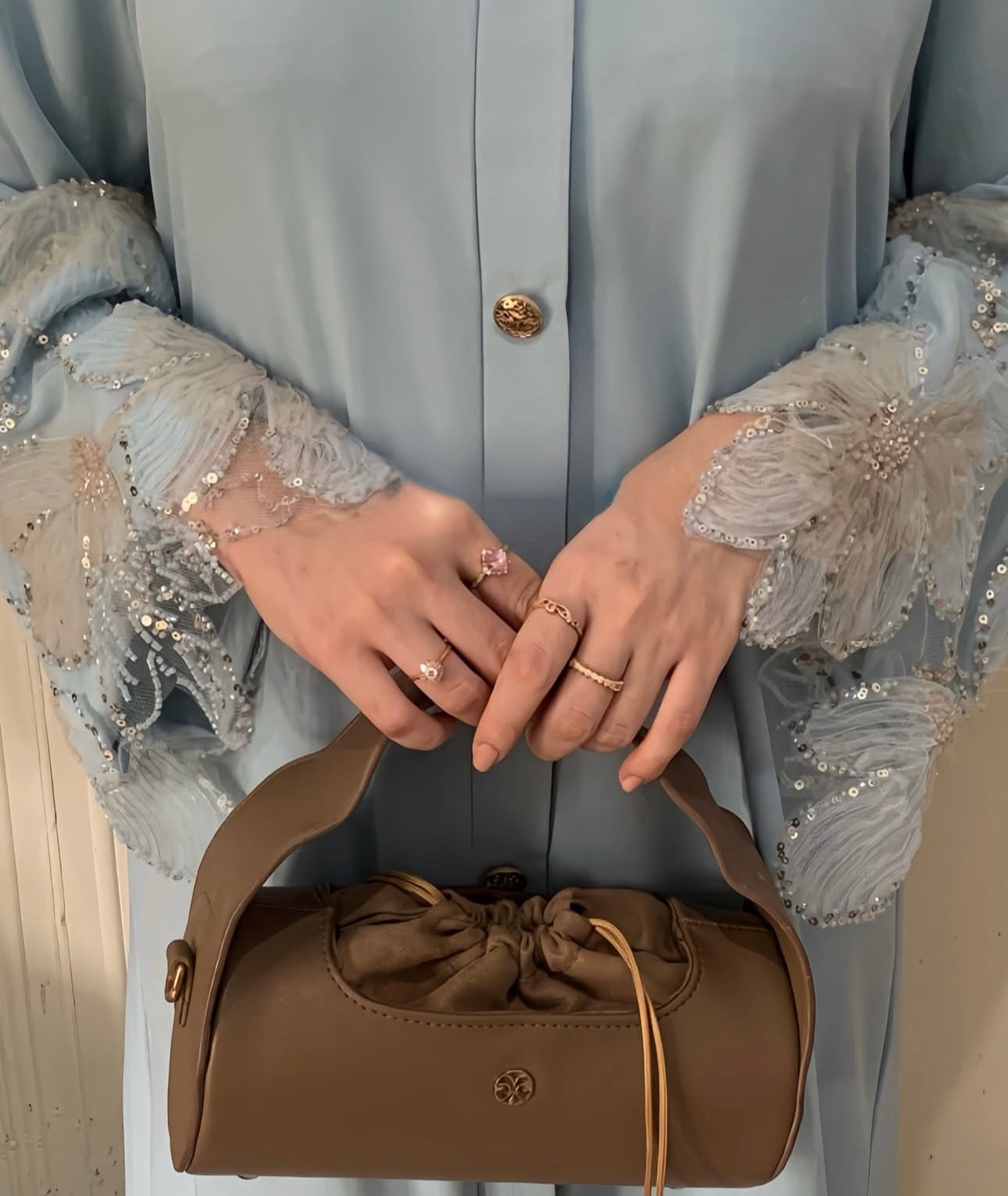 Sky blue Elegance Embroidered Abaya | Liara Collection