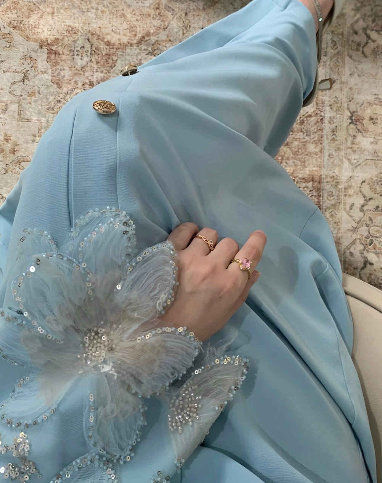 Sky blue Elegance Embroidered Abaya | Liara Collection