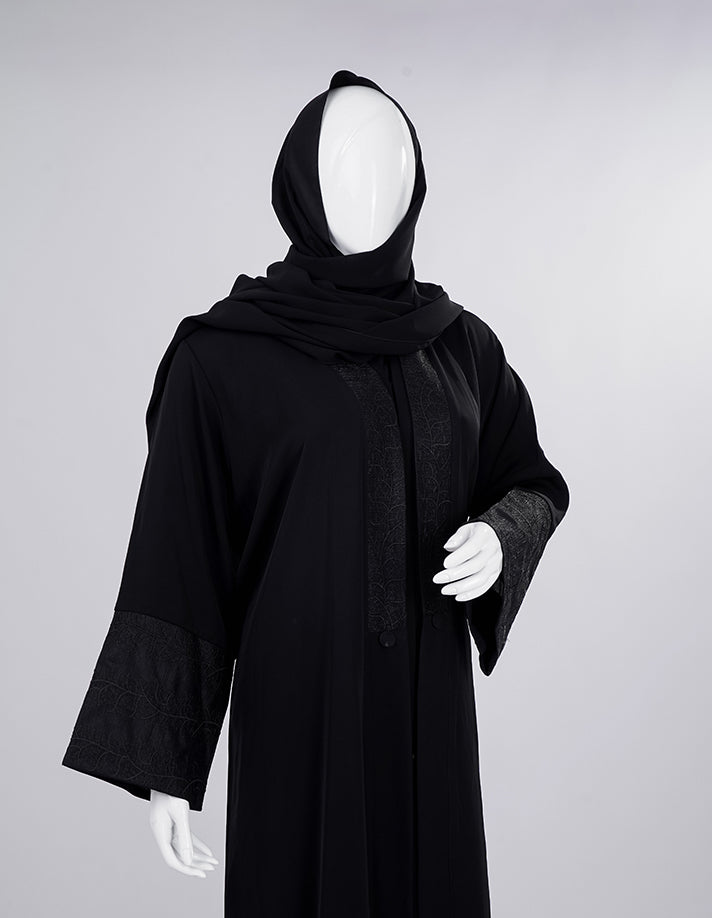 Elegant Black Abaya with Subtle Embroidered