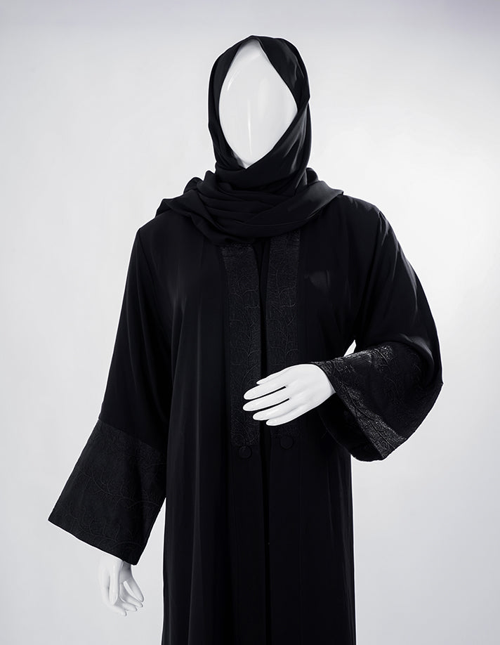 Elegant Black Abaya with Subtle Embroidered