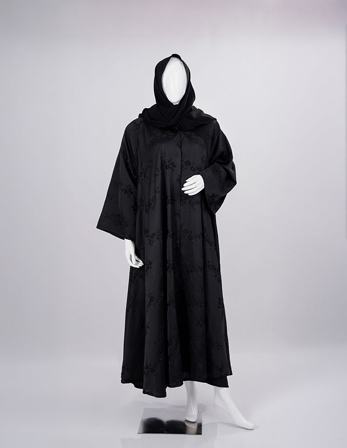 Velvet Bloom Textured Black Abaya