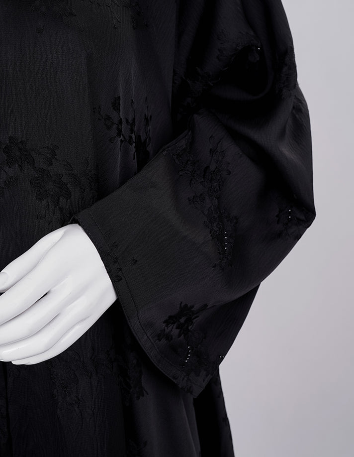 Velvet Bloom Textured Black Abaya