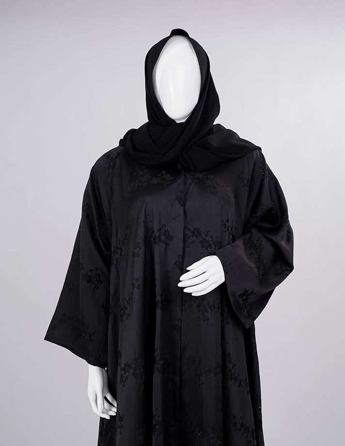 Velvet Bloom Textured Black Abaya