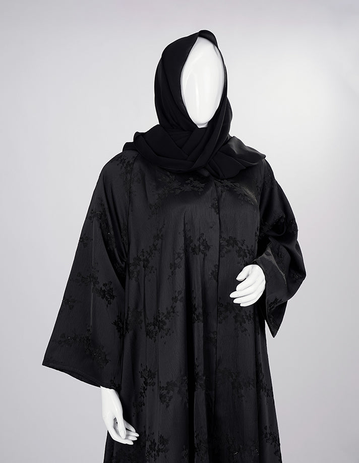Velvet Bloom Textured Black Abaya