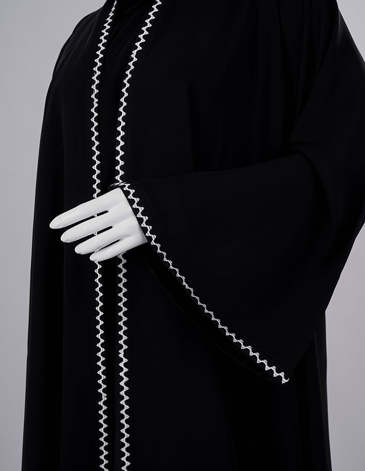 White Zigzag Edge Premium Black Abaya