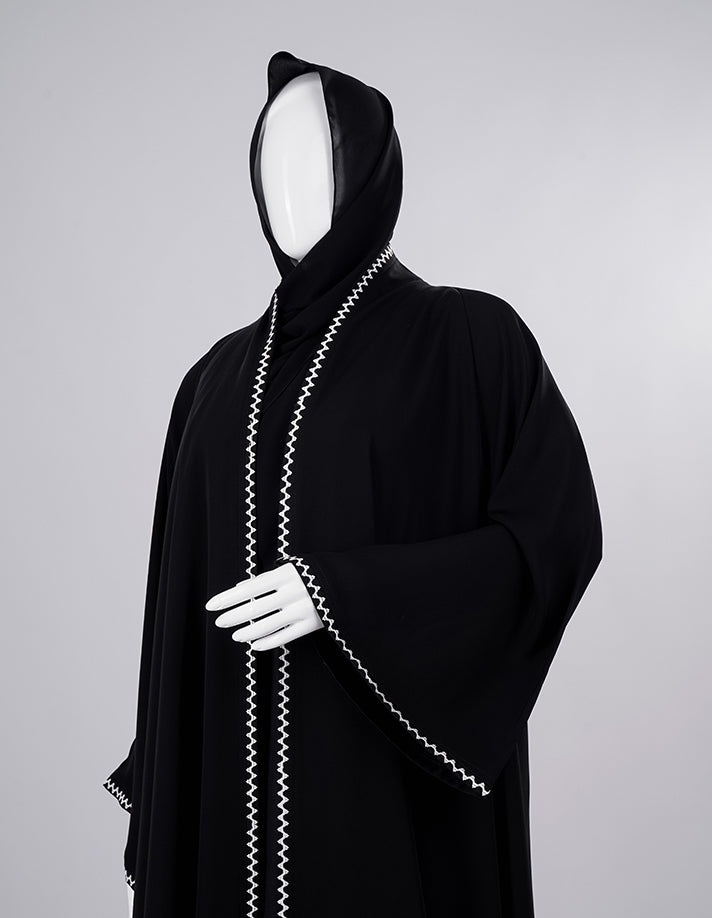 White Zigzag Edge Premium Black Abaya