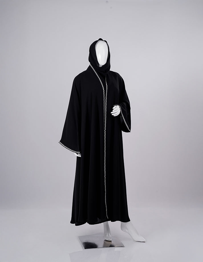 White Zigzag Edge Premium Black Abaya