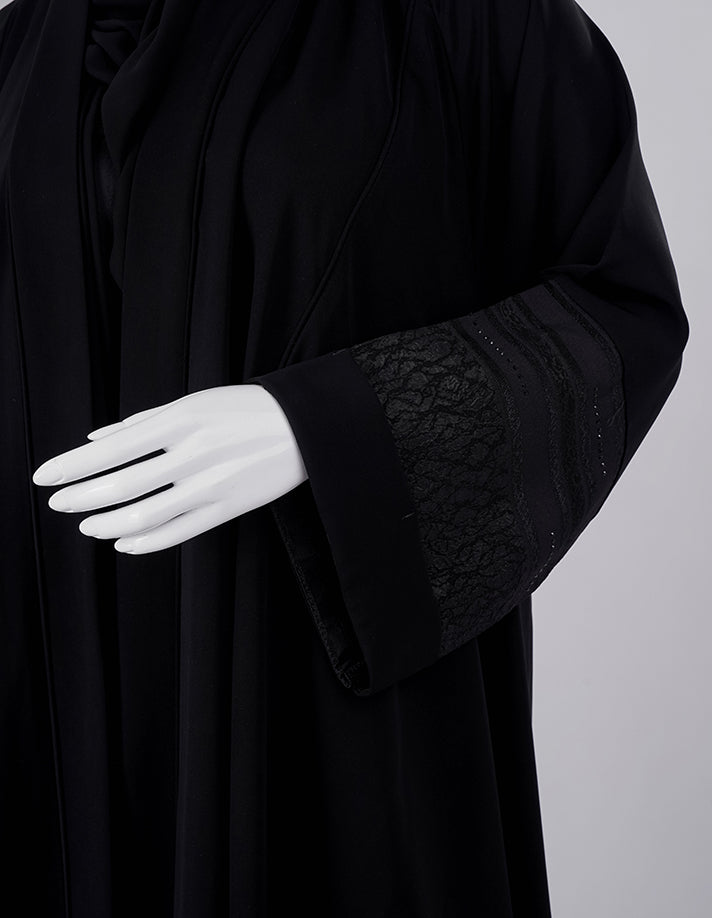 Royal Lace Cuff Premium Black Abaya