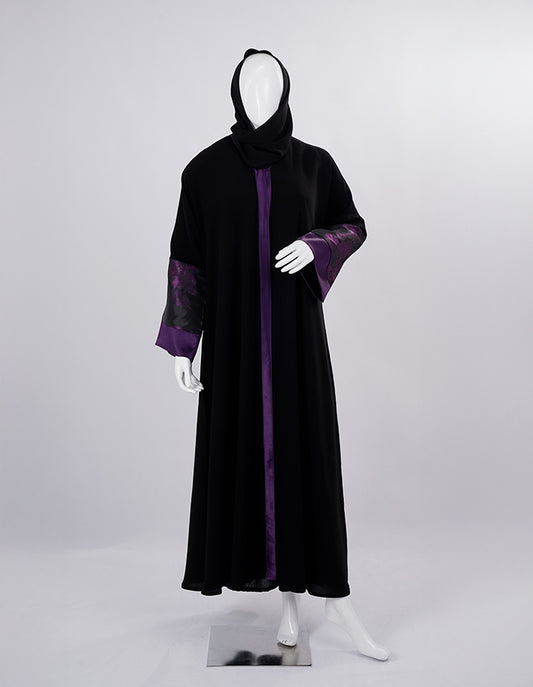 Liara “Elysia” Abaya – Black with Violet Floral Accents