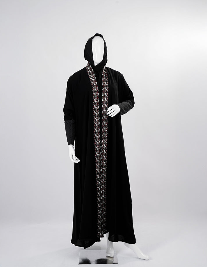 Liara:Emira Elegance Abaya Black With Flower Embroderi