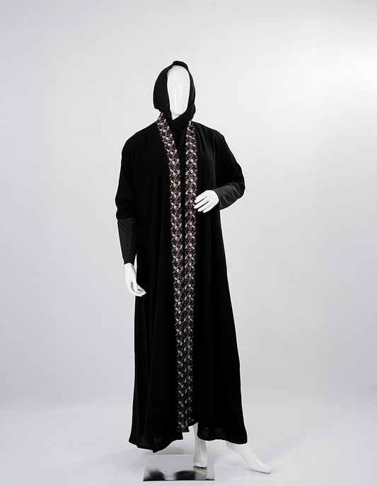 Liara:Emira Elegance Abaya Black With Flower Embroderi