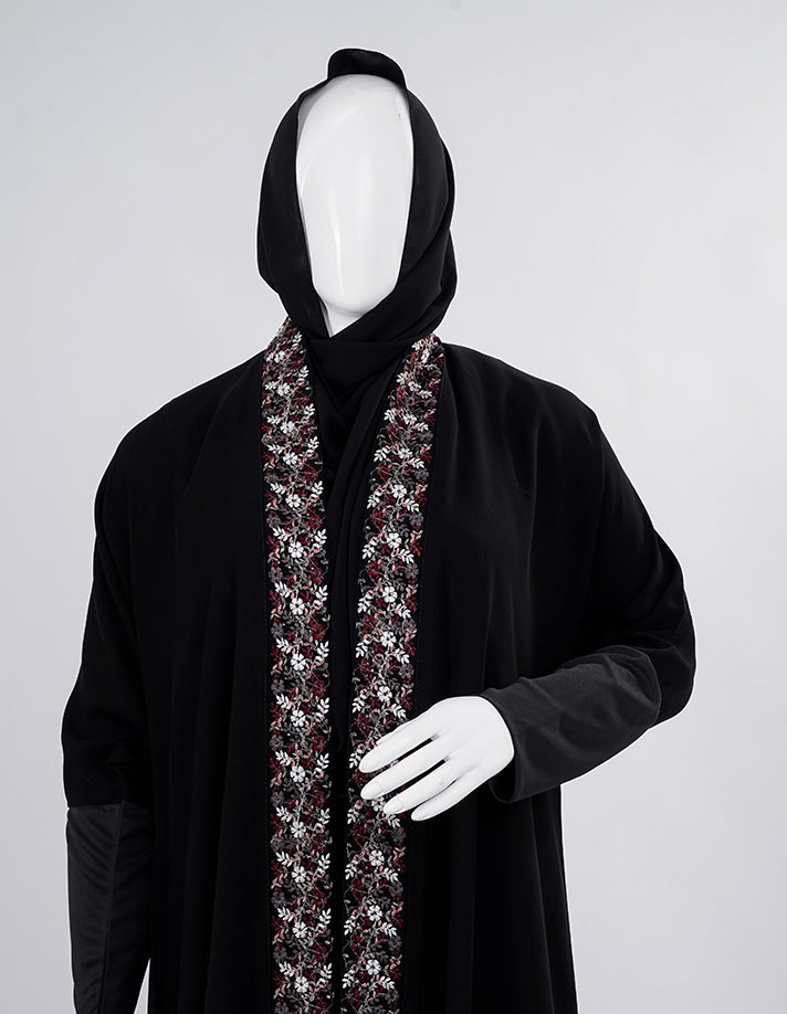 Liara:Emira Elegance Abaya Black With Flower Embroderi