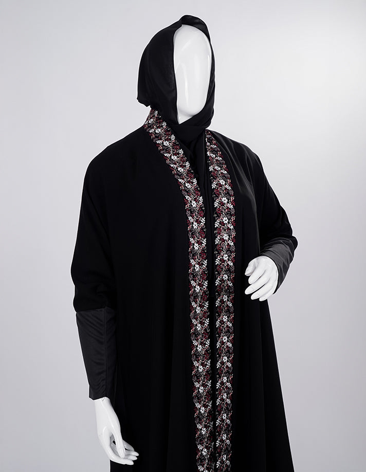 Liara:Emira Elegance Abaya Black With Flower Embroderi