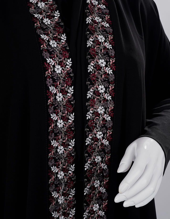 Liara:Emira Elegance Abaya Black With Flower Embroderi