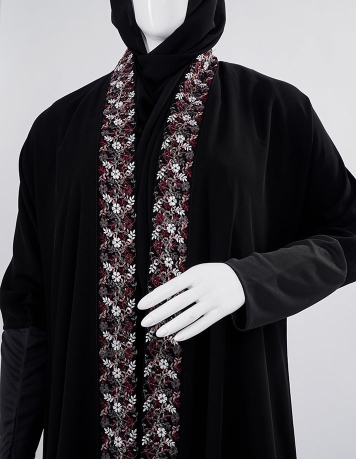 Liara:Emira Elegance Abaya Black With Flower Embroderi