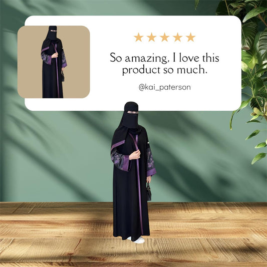 Liara “Elysia” Abaya – Black with Violet Floral Accents