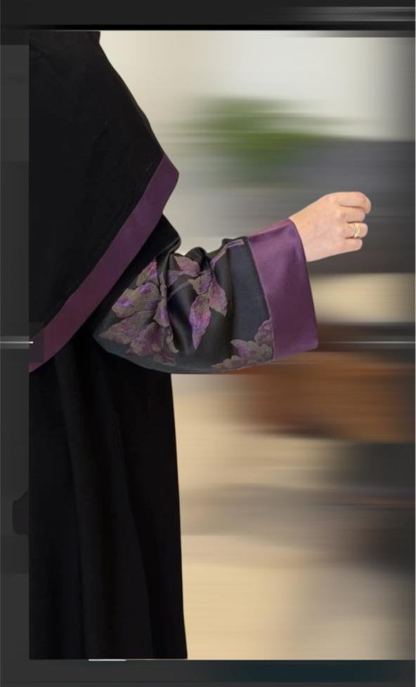 Liara “Elysia” Abaya – Black with Violet Floral Accents